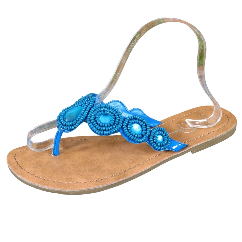 Jessica Simpson Joni Women Sandal Sz 9 Casual Summer Beaded Thong Blue Synthetic